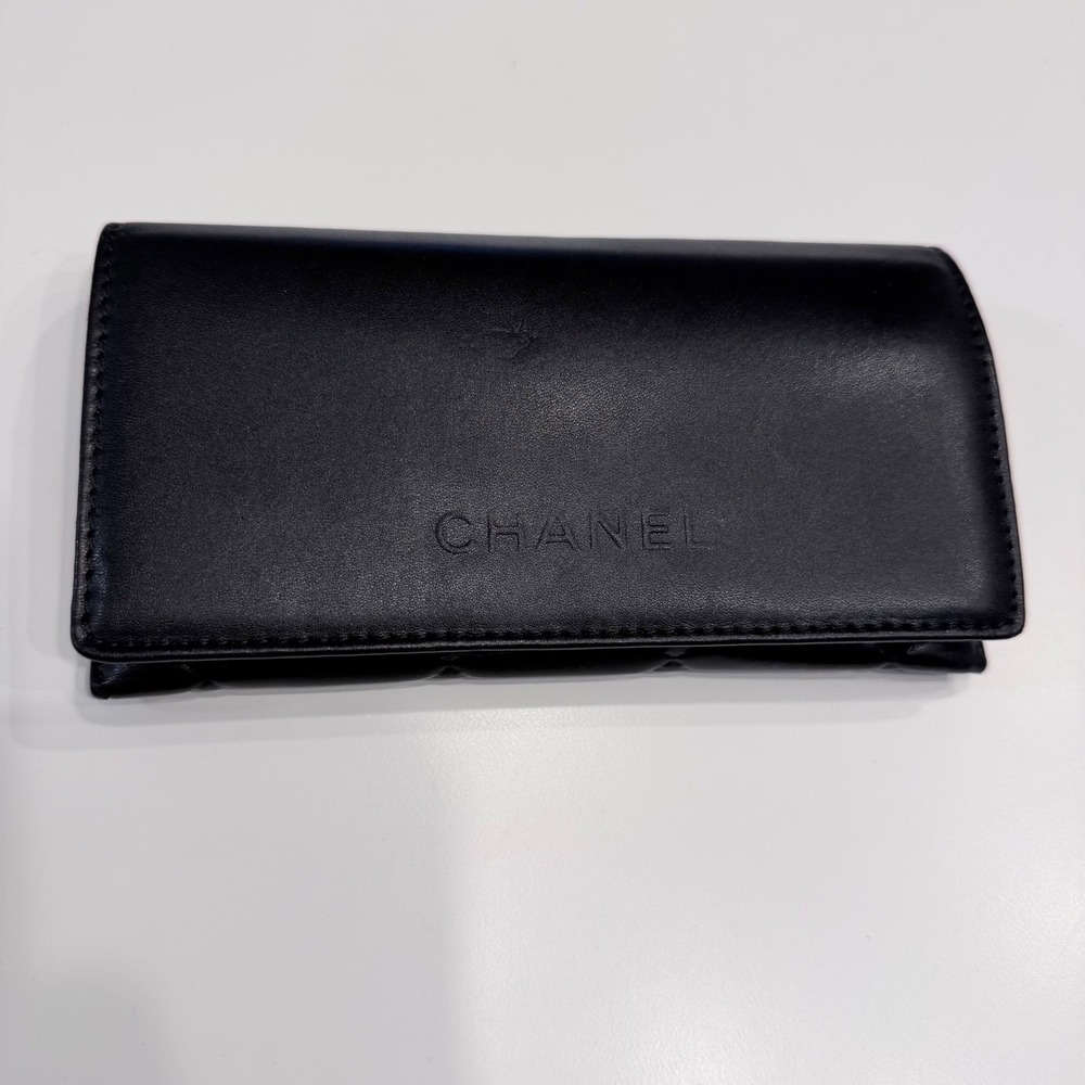 Chanel Black Leather Quilted Sunglasses Eyeglass Case Magnetic Flap Case